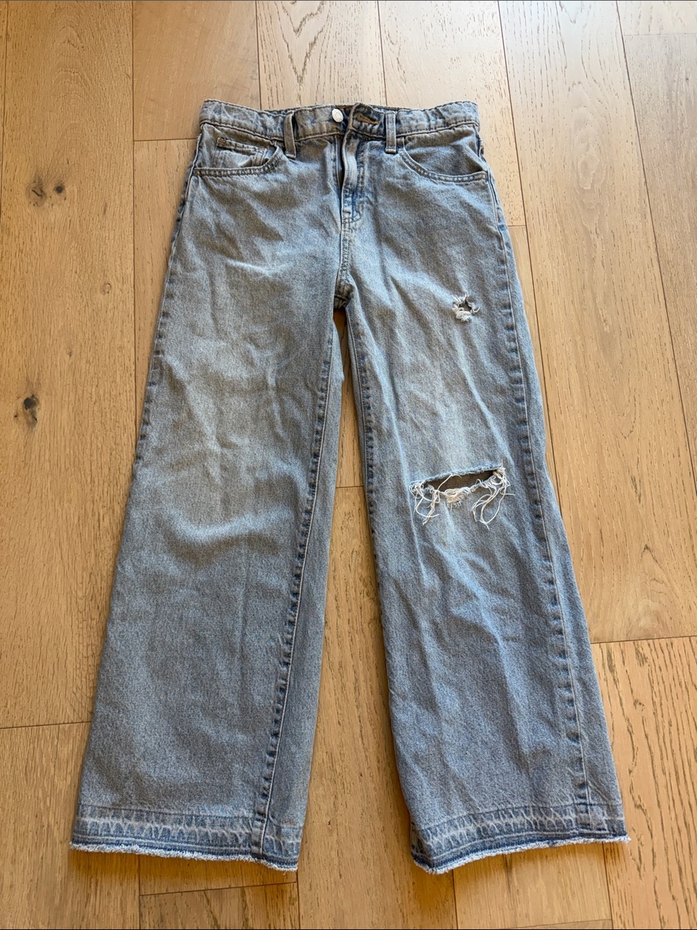 Old Navy Light Blue Baggy Wide Leg Distressed Jeans Girls 14
